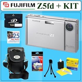 Fujifilm Finepix Z5fd 6.3MP Digital Camera (Silver) with 1GB Accessory Kit. Includes 1 Gigabyte XD Memory Card, Compact Digital Camera Carrying Case, Cleaning and Care Kit, Package of LCD Screen Protectors, and a BONUS of 25 Free Quality Prints