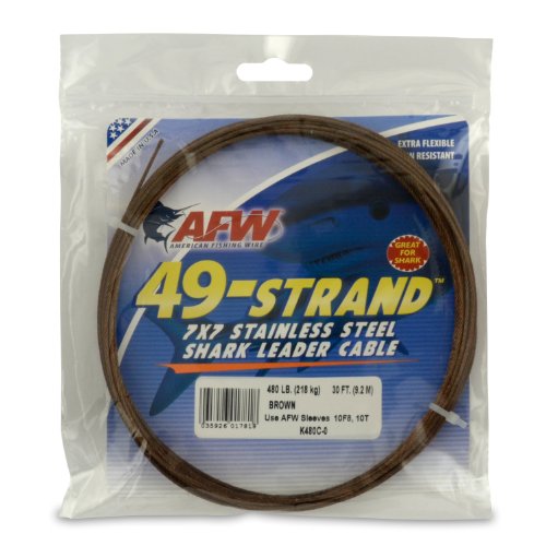 American Fishing Wire 49-Strand Cable Bare 7x7 Stainless Steel Leader Wire, Camo Brown Color, 480 Pound Test, 30-Feet