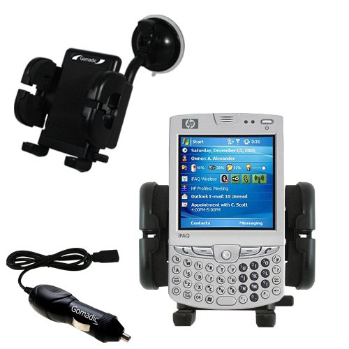 Flexible Auto Windshield Holder with Car Charger for the HP iPAQ hx2090 / hx 2090 - uses Gomadic TipExchange Technology
