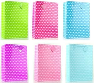 12-Pack Assorted Polka Dots Gift Bag - Large Tall