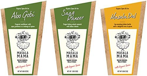 3-Pack Organic Indian Spice Kit by Masala Mama - Aloo Gobi, Saag Paneer, Masala Dal - Organic Curry Spice Blends