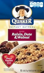 Quaker Instant Oatmeal Raisin, Date & Walnut, 10-Count Boxes (Pack of 4)