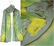 ULRIKE Long Slim Chiffon Silk Scarf - A bold design in a delicious array of greens from pistachio to mint, sage, and key lime on a soft grayed teal.