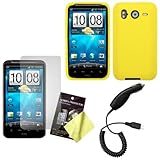 Yellow Silicone Skin / Case / Cover, LCD Screen Guard / Protector & Car Cha ....