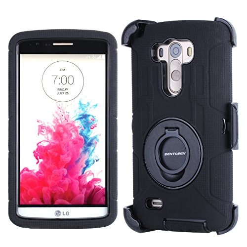 LG G3 Case, BENTOBEN Hybrid Dual Layer Combo Armor Heavy Duty Rugged Protective Case with Built-in Rotating Kickstand Swivel Belt Clip Holster for LG G3,Black