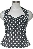 ROCKABILLY BLACK/WHITE POLKADOT 50s HALTERNECK TOP SIZES 10 - 32