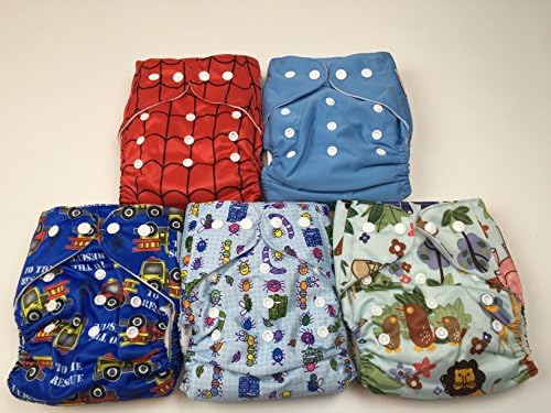 5 Pack Pocket Cloth Diapers with 10 Inserts (2 Inserts Per Diaper)-boy Pack