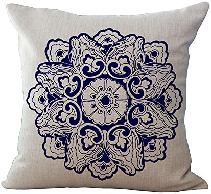 Wevda® Decorative Cotton Linen Square Throw Pillow Case Cushion Cover Throw Pillow Shell Pillowcase for Sofa Blue and White Porcelain Flower Pattern Pillow Cases 18 "X18 "