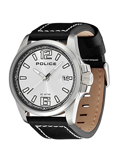 Police Men's PL-12591JS/04 Lancer Silver Dial Black Leather Watch