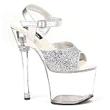GLAMOUR-710, Platform Sandal With 7 Inch Stiletto Heel. Jewel-Encrusted Heels.
