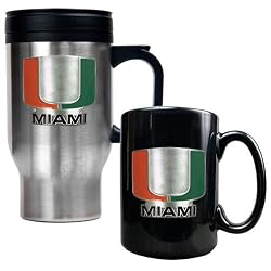 Miami Hurricanes NCAA Stainless Travel Mug And Ceramic Mug Set by Great American Products