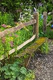 IMAGE OF Wallmonkeys Peel and Stick Wall Decals - Flower Garden with Old Wood Fence - 60