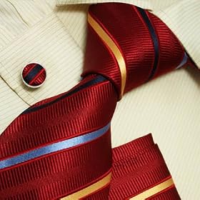 Buy H5025 NEW Designer Red Gold Stripes 100% Jacquard Woven Silk Tie Hanky Mens Necktie and Cuff Links... by Y&G tie and cufflinks set