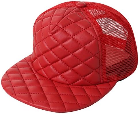 U1TO Hipster Hip-Hop PU Quilted Mesh Snapback Hat Cap RED