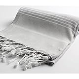 Cacala 100% Cotton Pestemal Turkish Bath Towel, 37 x 70", Silver Grey