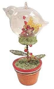 #!Cheap Glass Bird Glittery Flower Pot Christmas Ornament
