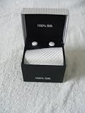 Men's 100% Thai Silk Necktie (Gift Set)- Solid Ivory with Angled Eggshell Stripes Design