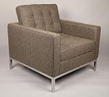 Florence Knoll Style Arm Chair, Oatmeal Houndstooth Twill