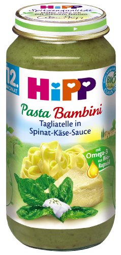 Hipp Pasta Bambini - Tagliatelle in Spinat-Käse-Sauce, 6-er Pack (6 x 250 g) - B
