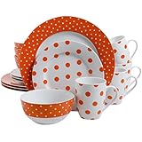 Isaac Mizrahi Dot Luxe 16-Piece Dinnerware Set, Orange