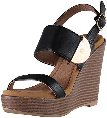 Atrevida by Golden West Shakia-06 Slingback Contrast Color Block Wedge Sandal (9 B(M) US, Black)