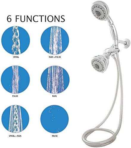 HydroSpin Handheld Shower Combo and Fixed Showerhead Kit - 18 Spray Combinations - Easy to Install