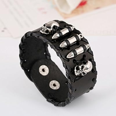 Belletas Wide Style Punk Skulls Decorated Bullets Woven Unisex Fashion Wrap Bracelet