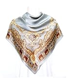 Satin Gold Ornamental Print on Silver Grey - Silk Square Scarf 35