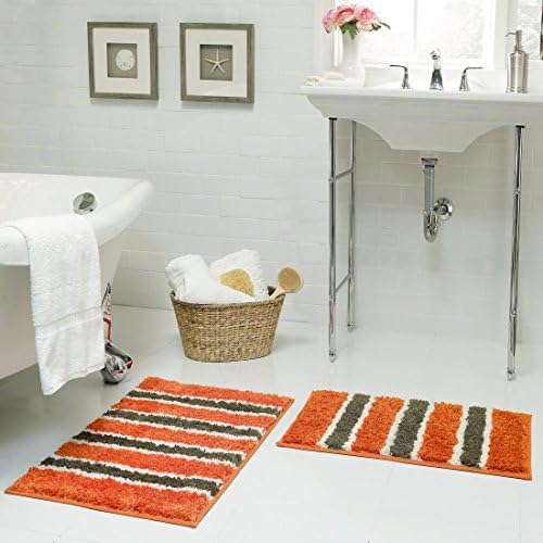 Bathtopia Radella Microfiber Stripe 16 x 24 in. Bath Rug, Orange