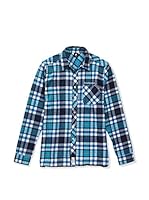 SEVENTYSEVEN Camisa Hombre Flannel Checked (Turquesa / Azul Marino)