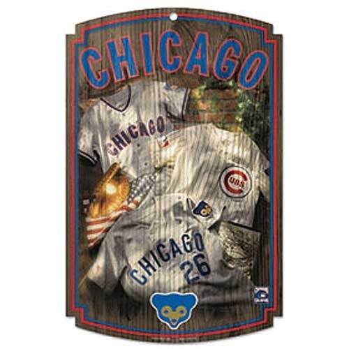 Caseys Distributing 3208570771 Chicago Cubs Wood Sign with Throwback Jersey