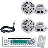 Pyle Marine Radio Receiver, Speaker and Cable Package - PLCD9MR AM/FM-MPX In-Dash Marine CD Player w/Full Face Detachable Panel - 2x PLMR52 2 Pairs of 150 Watt 5.25 2 Way Water Resistant White Marine Speakers - PLMRNT1 22" Weather Resistant Radio AM/FM Marine Wire Antenna