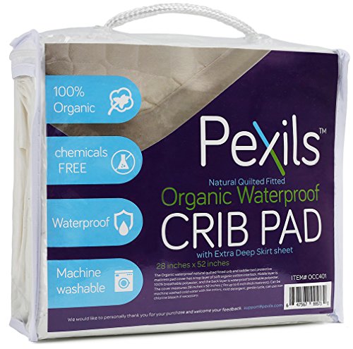 Pexils(tm) Premium Natural Organic Waterproof quilted Crib Mattress Pad Protector Fitted