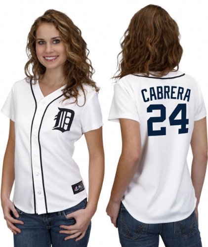 MLB Women's Detroit Tigers Miguel Cabrera White Home Short Sleeve 5 Button Synthetic Replica Baseball Jersey Spring 2012  (White, Medium)