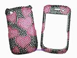 Hard Diamond Crystal Snap-on Case for Blackberry Curve 8520-Black & Pink Hearts/KHPH
