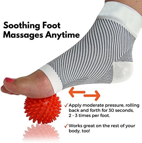 GET Relief here: Plantar Fasciitis Sock Sleeves (pair), and FREE Spiky Massage Ball (Bundle), Compression Socks for Foot Pain Relief, Ankle Support, Arch Support, &amp; Swelling (White, Large)