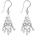 Sterling Silver Lace Filigree Diamond Shaped Earring with Aquamarine Crystal Drops