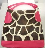 Brown / Hot Pink Giraffe Print Purse Handbag Bag