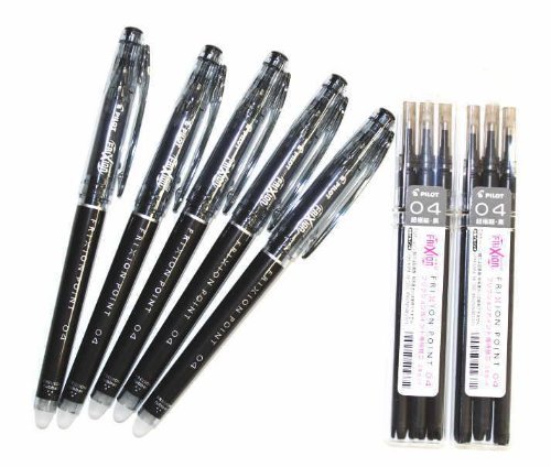 Pilot Frixion Point Erasable Gel Pens, Extra Fine Point,-0.4mm-black Ink-value set of 5 & 6 Gel Ink Pen Refill Pack