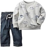 カーターズ Carter's 恐竜柄 トレーナー 長袖 フレンチテリー綿100% ＆ デニムパンツ 100% 2点セット 2-Piece Pullover & Jeans Set NB (50-55c