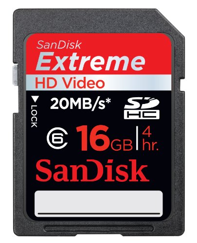 SanDisk 16GB Extreme HD Video - SDHC Class 6 High Performance memory card (SDSDRX3-016G-P21, Retail Packaging) - 133x / 20MB/s Version