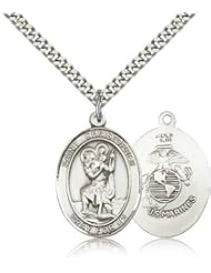 St. Christopher Marines Medal, Sterling Silver, Large, Quarter Size