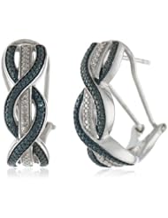 Sterling Silver White Diamond Straight Middle Intercrossed Omega Back "J" Hoop Earrings (0.02 Cttw, H-I Color, I2 Clarity)
