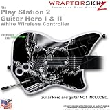 PS2 Guitar Hero I & II White Wireless Controller Skin Chrome Skull on Black by WraptorSkinz TM (GUITAR NOT INCLUDED)