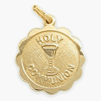 14 Karat High Polish & Matte Holy Religious Communion Medal Medallion with 18