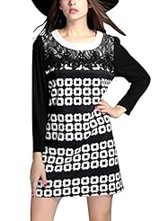 Plus Size Bubble Dress Plaid Print Long Sleeves Puff Sleeves Lace Winter Round Neck Tunic 