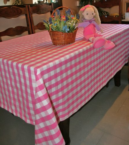 Homescapes Nappe à carreaux (140 x 180cm). Pur coton ULTRA DOUX. Couleur ROSE et BLANC