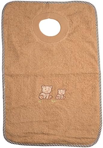 Abstract Toddler Large Terry Waterproof Pullover Feeding Bib 15" X 24" (Bear Applique, Beige)