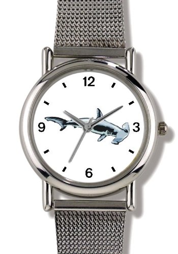 Hammerhead Shark Animal - WATCHBUDDY® ELITE Chrome-Plated Metal Alloy Watch with Metal Mesh Strap-Size-Large ( Men's Size or Jumbo Women's Size )