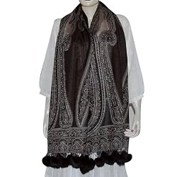 Scarves Stoles Wool for Womens India with Pom-Pom 28 x 72 inches
